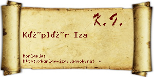 Káplár Iza névjegykártya